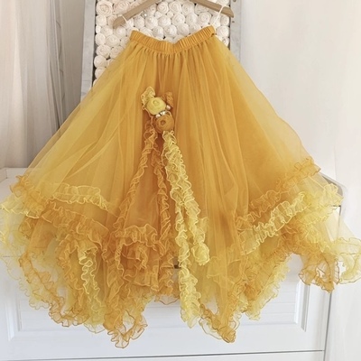 Yellow high low tulle skirt, ruffle tulle tutu skirt outfit , plus size holiday tulle skirt 