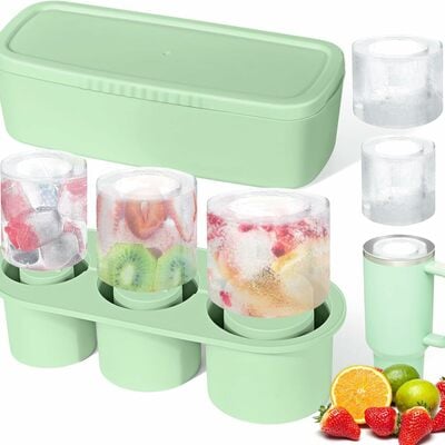 Ice cube tray for stanley cup, silicone ice cube maker with lid for 30-40oz tumbler, for chilling whiskey, cocktails, drinks, coffee
