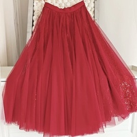 Red Sequin Skirt Outfit,  Sparkle Tulle Skirt,  Plus Size Tulle Maxi Skirt,  Sequined Party Skirt - Thumbnail 1