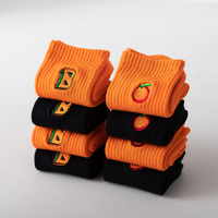 4pairs Orange Embroidered Socks - Thumbnail 3