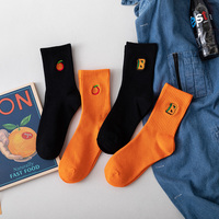 4pairs Orange Embroidered Socks - Thumbnail 1