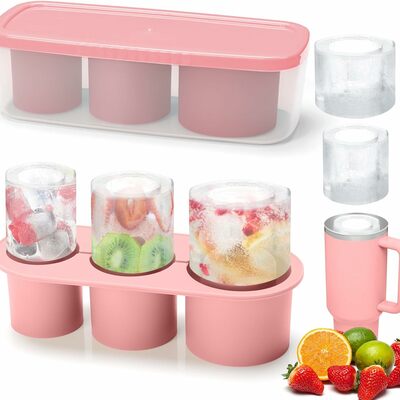 Ice cube tray for stanley cup, silicone ice cube maker with lid for 30-40oz tumbler, for chilling whiskey, cocktails, drinks, coffee