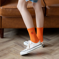 4pairs Orange Embroidered Socks - Thumbnail 5