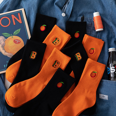 4pairs orange embroidered socks
