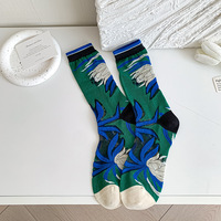 3pairs Retro Floral Stripe Stitching Socks - Thumbnail 2