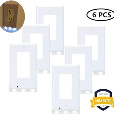 6packs wall outlet plate led guide night light illuminated plug cover with sensor inductive guide night light hallway bathroom stairway decor  