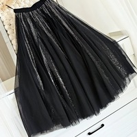 Black Sequin Skirt Outfit,  Sparkle Tulle Skirt,  Plus Size Tulle Maxi Skirt,  Sequined Party Skirt - Thumbnail 2