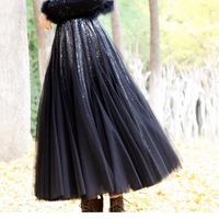 Black Sequin Skirt Outfit,  Sparkle Tulle Skirt,  Plus Size Tulle Maxi Skirt,  Sequined Party Skirt - Thumbnail 3
