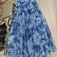 Green Army Skirt, Women High Waisted Tulle Maxi Skirt , Military Pattern Tulle Skirt Holiday Outfit - Thumbnail 3