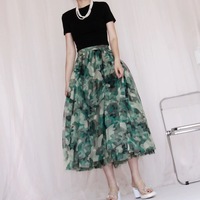 Blue Military Pattern Skirt, Women High Waisted Tulle Maxi Skirt , Custom Size Holiday Outfit - Thumbnail 5