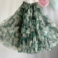 Blue Military Pattern Skirt, Women High Waisted Tulle Maxi Skirt , Custom Size Holiday Outfit - Thumbnail 4