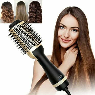 2-in-1 Titanium Hot Air Blow Hair Dryer Brush in One with Oval Barrel Hair Styler for Smooth Frizz-Free Results for all hair types