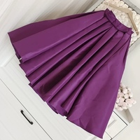 Red A-line Satin Skirt Outfit , Women Custom Plus Size Pleated Skirt , A-line Holiday Party Skirt with Pockets - Thumbnail 3