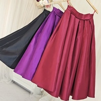 BLACK A-line Satin Skirt Outfit , Women Custom Plus Size Pleated Skirt , A-line Holiday Party Skirt with Pockets - Thumbnail 7