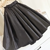 BLACK A-line Satin Skirt Outfit , Women Custom Plus Size Pleated Skirt , A-line Holiday Party Skirt with Pockets - Thumbnail 8