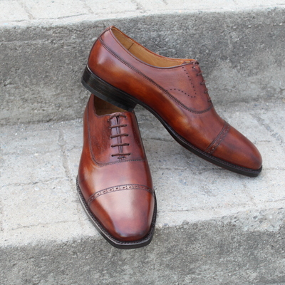 Crafted leather classic brown leather oxford lace up dress shoes - Thumbnail 2