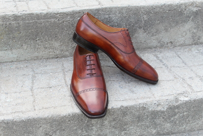 Crafted Leather Classic Brown Leather Oxford Lace up Dress Shoes