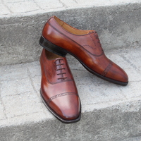 Crafted Leather Classic Brown Leather Oxford Lace up Dress Shoes - Thumbnail 2