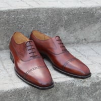 Crafted Leather Classic Brown Leather Oxford Lace up Dress Shoes - Thumbnail 3