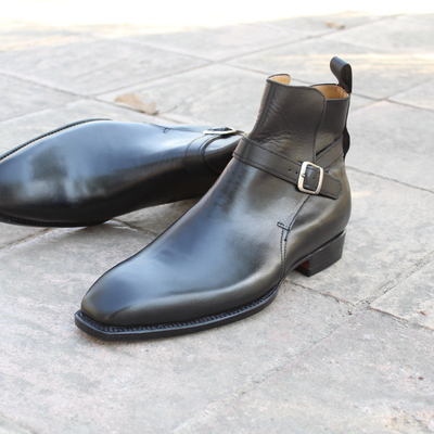 Crafted leather classic bespoke dress shoes black calf leather buckle strap jodhpur boot