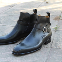 Crafted Leather Classic Bespoke Dress Shoes Black Calf Leather Buckle Strap Jodhpur Boot - Thumbnail 1