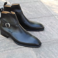 Crafted Leather Classic Bespoke Dress Shoes Black Calf Leather Buckle Strap Jodhpur Boot - Thumbnail 6