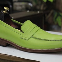 Handmade Men's Green Leather, Penny Loafer Shoes ,Slip on Moccasion Shoes - Thumbnail 2