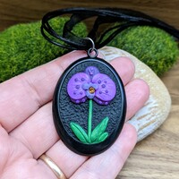 Orchid flower necklace pendant polymer clay sculpture  - Thumbnail 1