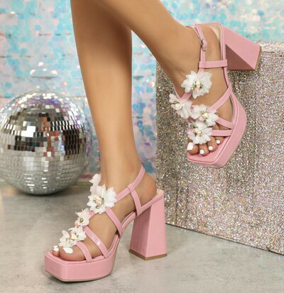 Pink Flower High Heeled Sandals