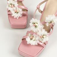 Pink Flower High Heeled Sandals - Thumbnail 4