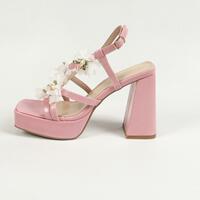 Pink Flower High Heeled Sandals - Thumbnail 5