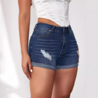 High Waisted Elastic Denim Shorts - Thumbnail 1