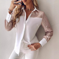 Women'S Sequin Patchwork Casual Long Sleeved Shirt - Thumbnail 2
