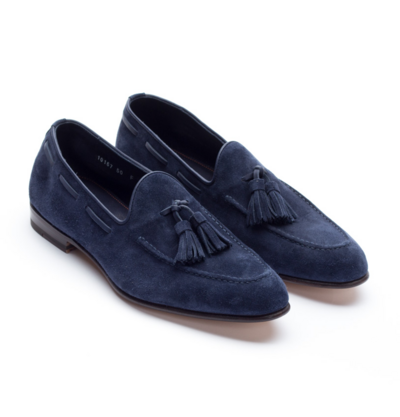 Handmade Navy Blue Suede Tassels Moccasin Formal Dress Shoes For Men's