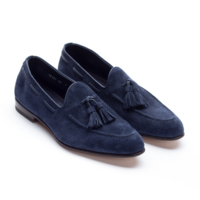 Handmade Navy Blue Suede Tassels Moccasin Formal Dress Shoes For Men's - Thumbnail 1