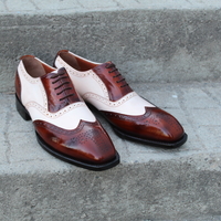 Crafted Leather Bespoke Handmade Men Dress Shoes Brown White Leather Wingtip Oxford  - Thumbnail 3