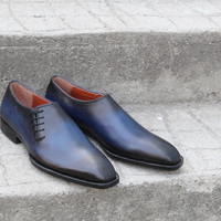 Crafted Leather Handmade Blue Black Shaded Classic Oxford Lace up Dress Shoes - Thumbnail 4