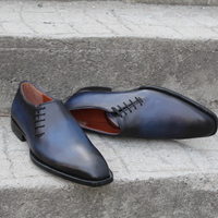 Crafted Leather Handmade Blue Black Shaded Classic Oxford Lace up Dress Shoes - Thumbnail 6