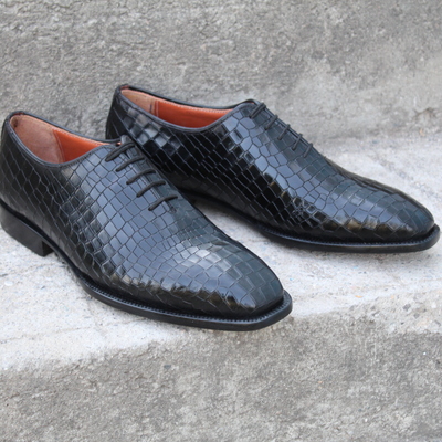 Crafted leather custom made dress shoes men classic black crocodile/alligator oxford  - Thumbnail 5