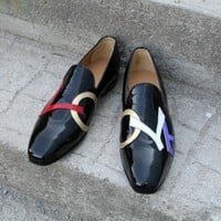 Crafted Leather Handmade Black Patent Leather Designer Loafers Moccasin Dress Shoes - Thumbnail 3