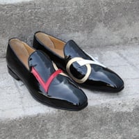 Crafted Leather Handmade Black Patent Leather Designer Loafers Moccasin Dress Shoes - Thumbnail 6