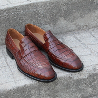 Crafted Leather Classic Brown Leather Crocodile Alligator Moccasin Loafers Dress Shoes - Thumbnail 1