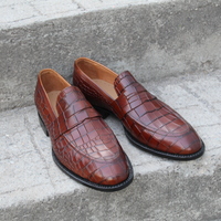 Crafted Leather Classic Brown Leather Crocodile Alligator Moccasin Loafers Dress Shoes - Thumbnail 2