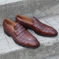 Crafted Leather Classic Brown Leather Crocodile Alligator Moccasin Loafers Dress Shoes - Thumbnail 4