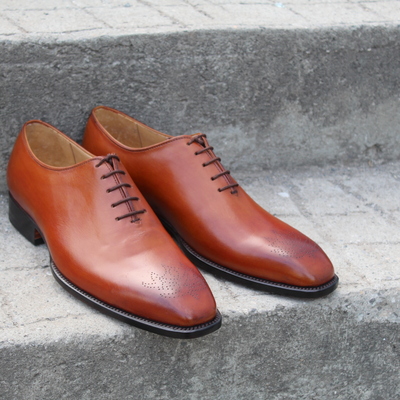 Crafted leather handmade tan leather classic oxford lace up dress shoes - Thumbnail 4