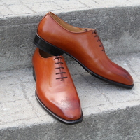 Crafted Leather Handmade Tan Leather Classic Oxford Lace up Dress Shoes - Thumbnail 1