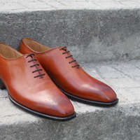 Crafted Leather Handmade Tan Leather Classic Oxford Lace up Dress Shoes - Thumbnail 5