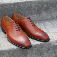 Crafted Leather Handmade Tan Leather Classic Oxford Lace up Dress Shoes - Thumbnail 6