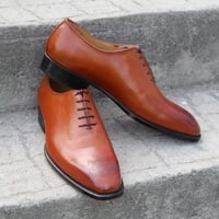 Crafted Leather Handmade Tan Leather Classic Oxford Lace up Dress Shoes - Thumbnail 7