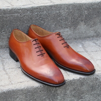 Crafted Leather Handmade Tan Leather Classic Oxford Lace up Dress Shoes - Thumbnail 8